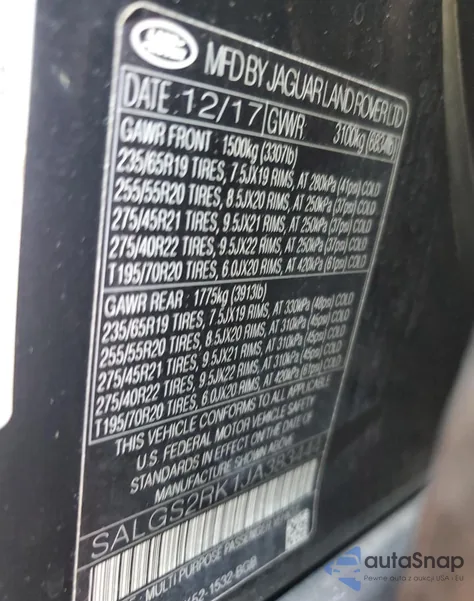 2018 Land Rover Range Rover Hse z USA, uszkodzony, nr VIN SALGS2RK1JA383444